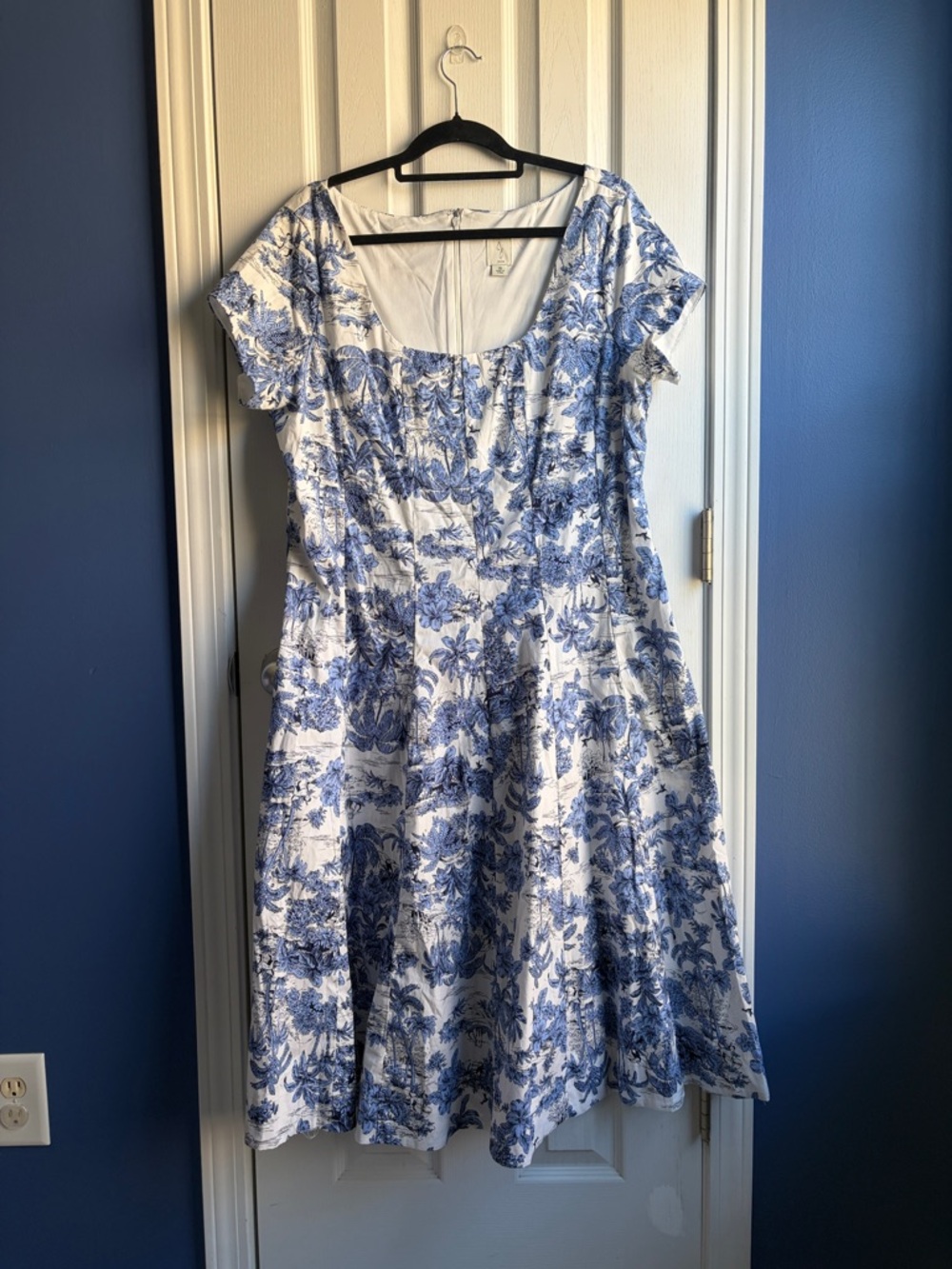 Joie Tropical Fit & Flare Midi Dress Size 16 Blue Coastal Vacation Resortwear